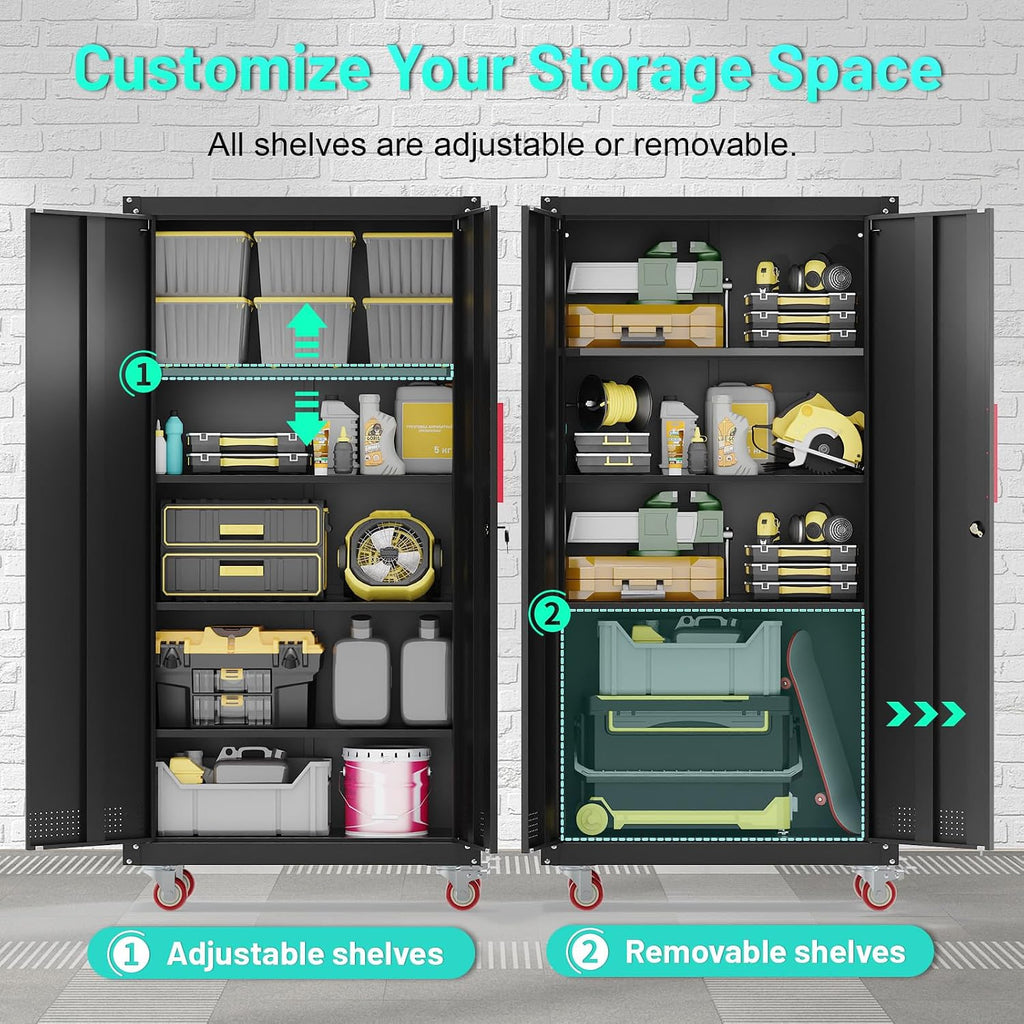 Rolling Lockable Metal Garage Cabinet