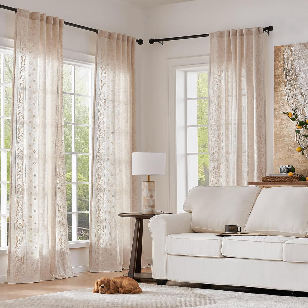 Embroidered Floral Light Filtering Curtains