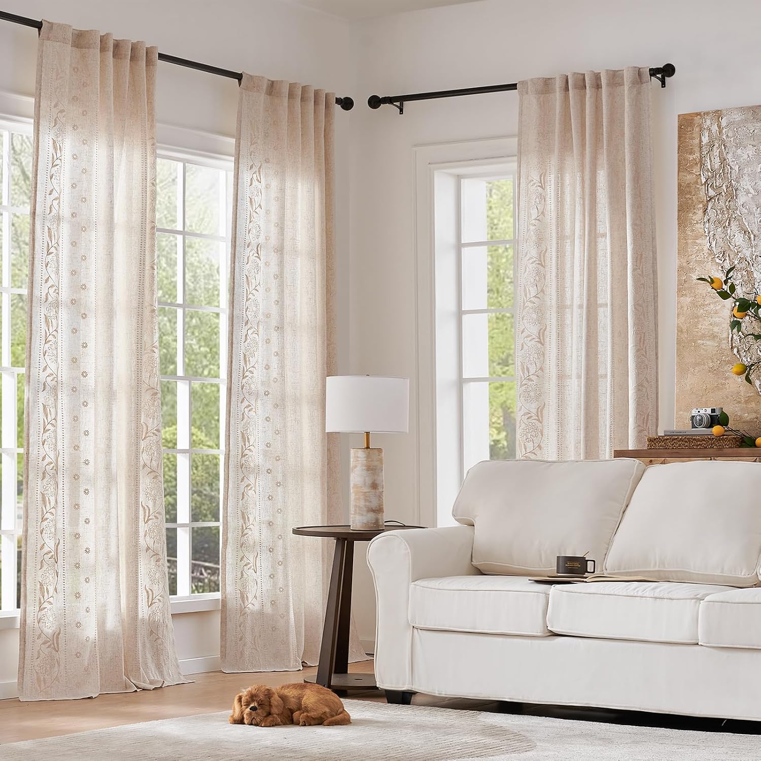 Embroidered Floral Light Filtering Curtains
