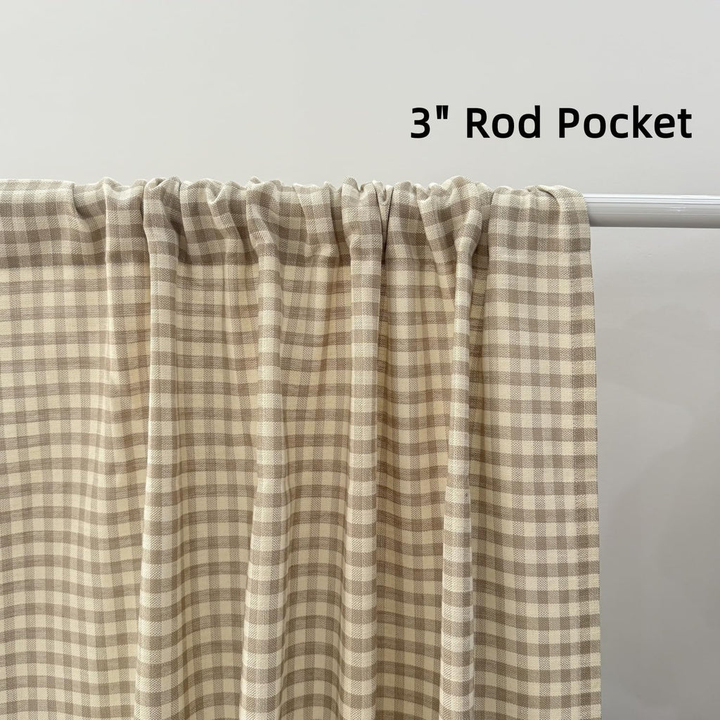 Gingham Cotton Linen Light Blocking Curtains