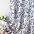 Navy Floral Linen Sheer Curtains