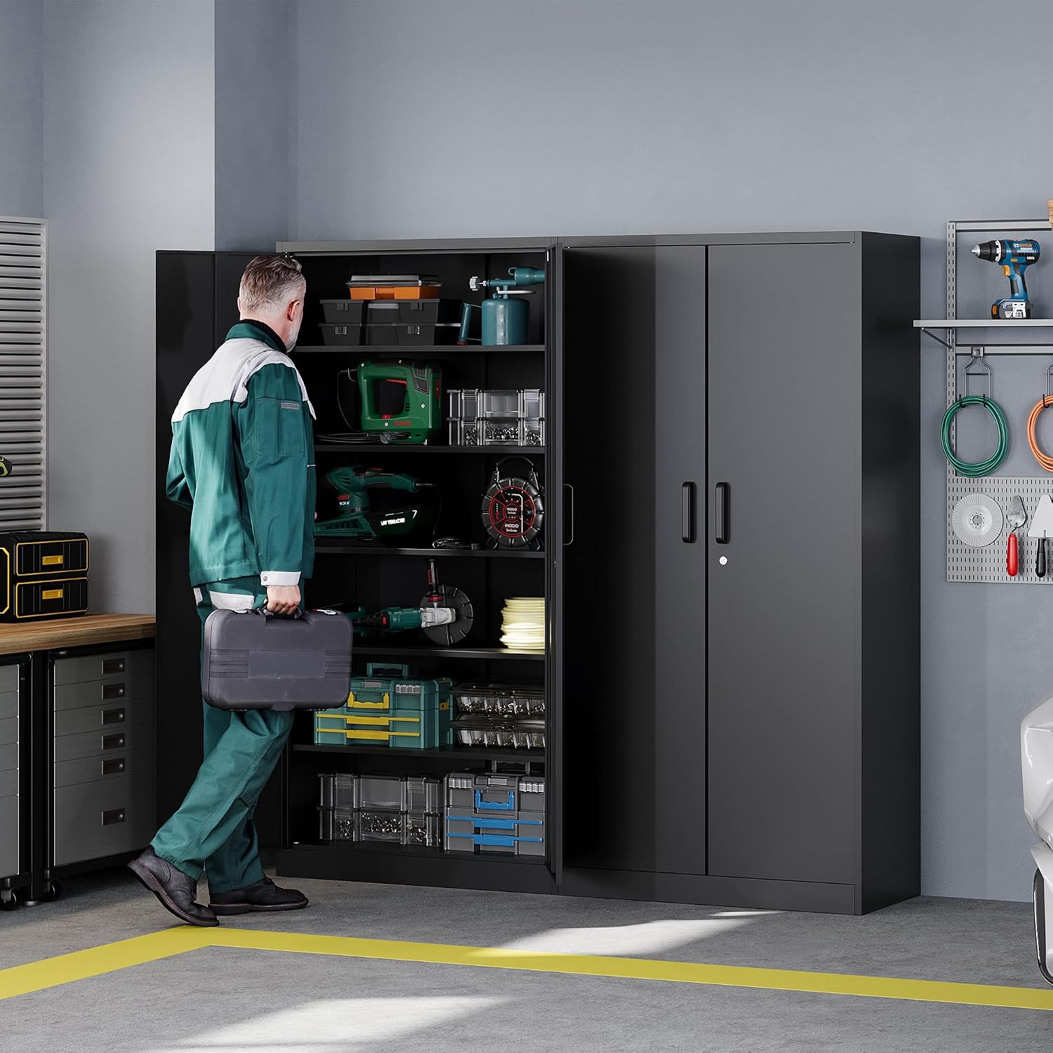 Tall Lockable Metal Garage Cabinet