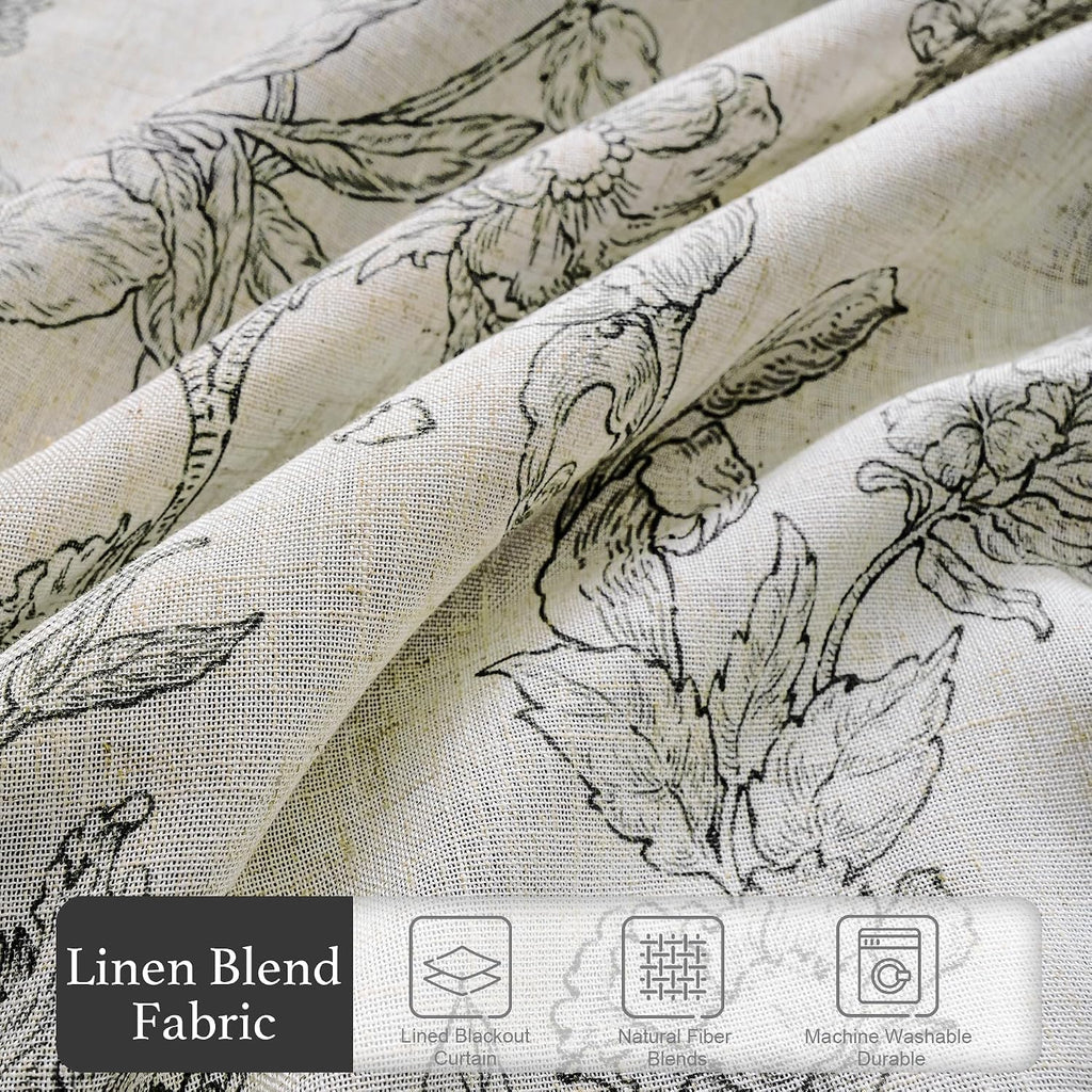 Floral Linen Blackout Window Curtains