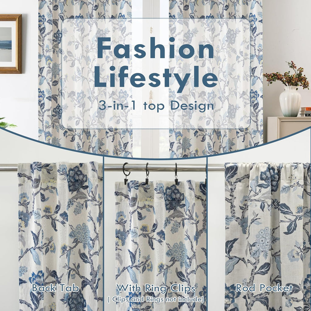 Floral Linen Blackout Window Curtains