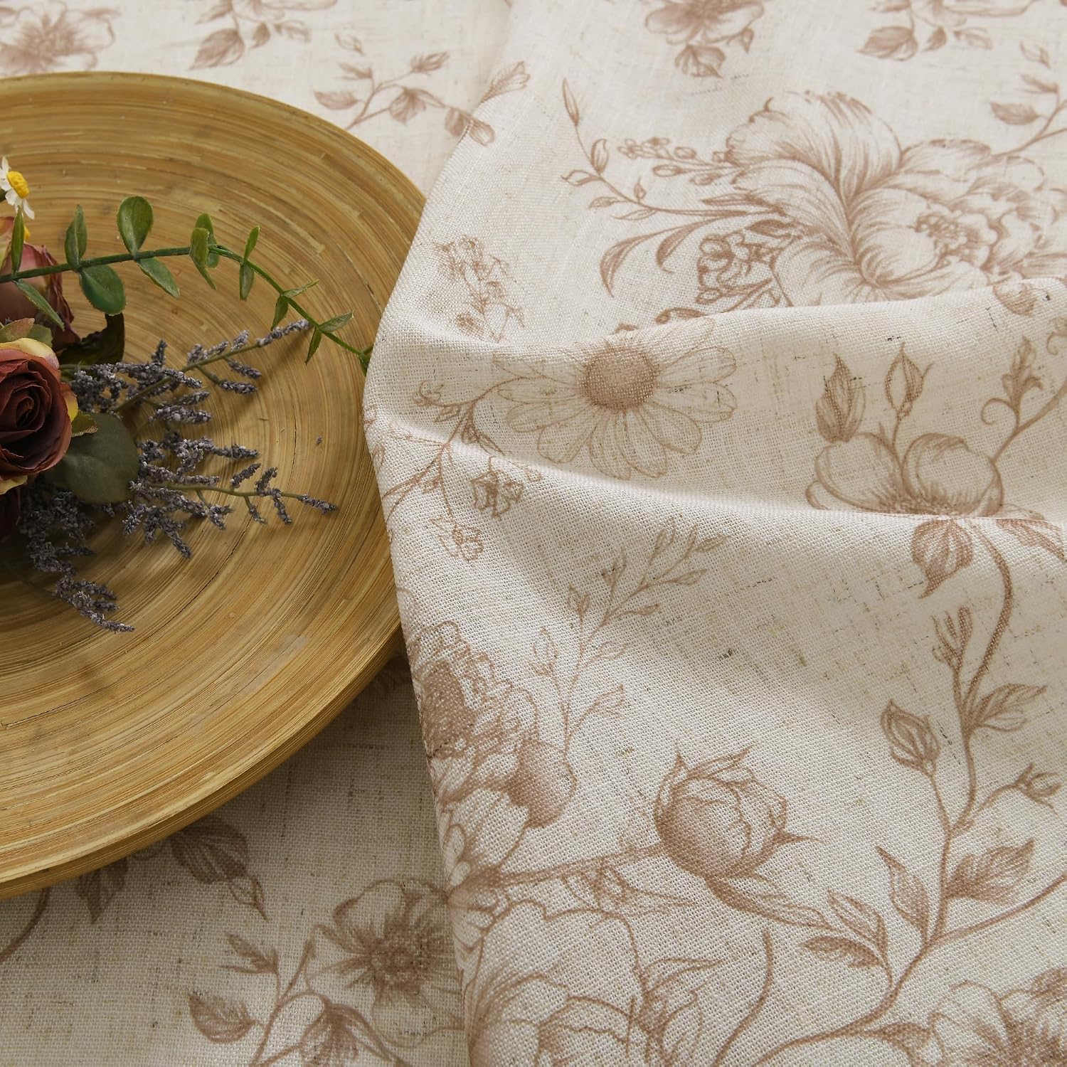 Floral Linen Farmhouse Window Curtains
