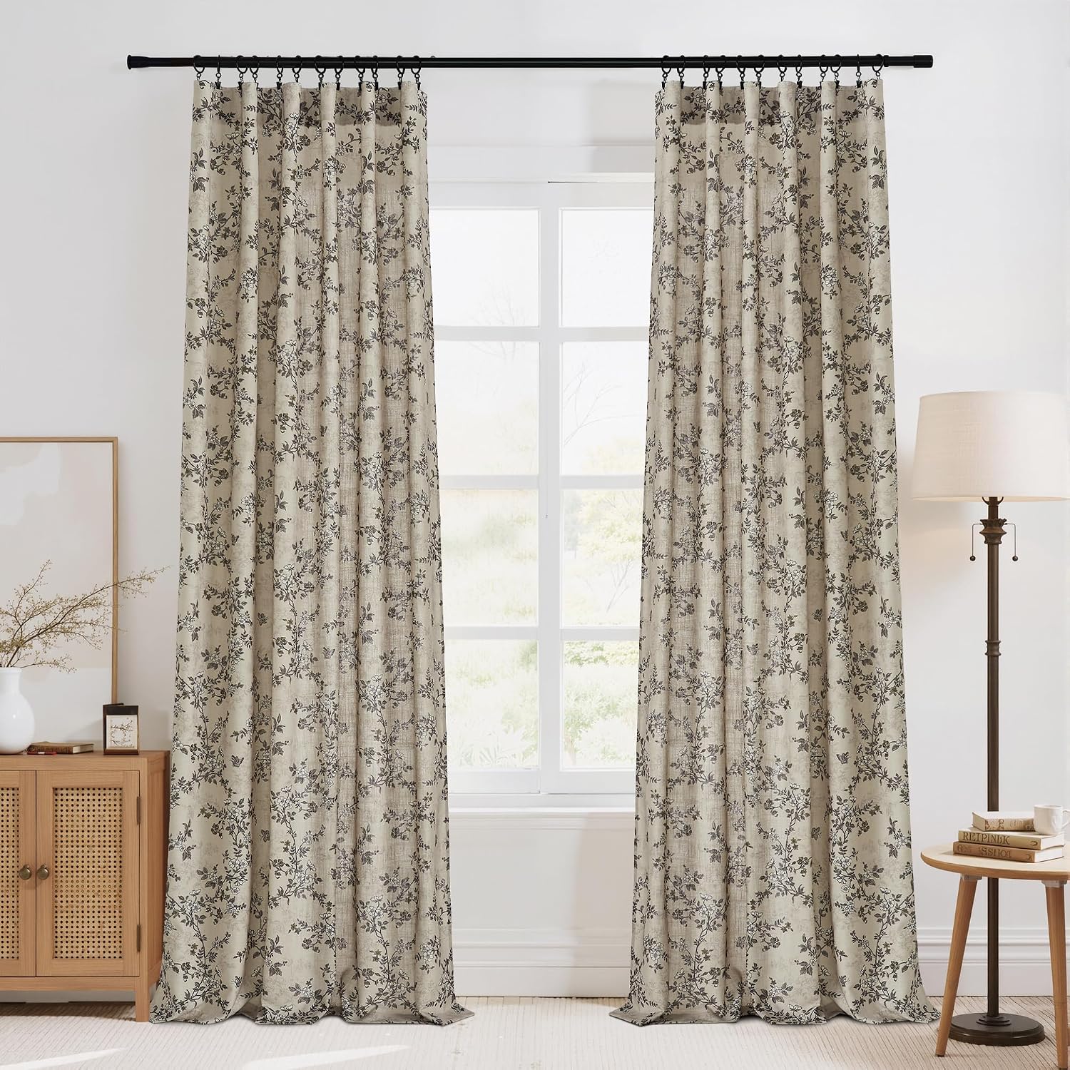 Vintage Floral Light Filtering Linen Curtains