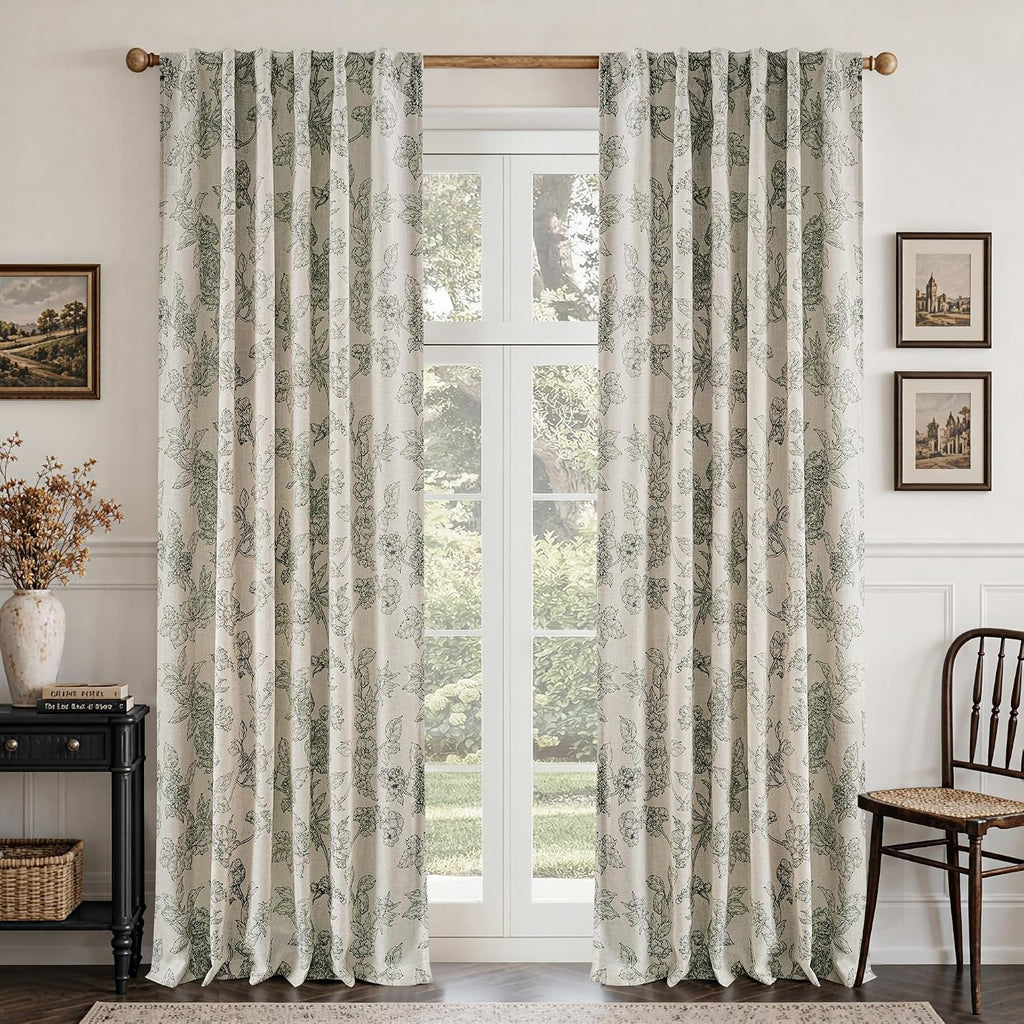 Floral Linen Blackout Window Curtains