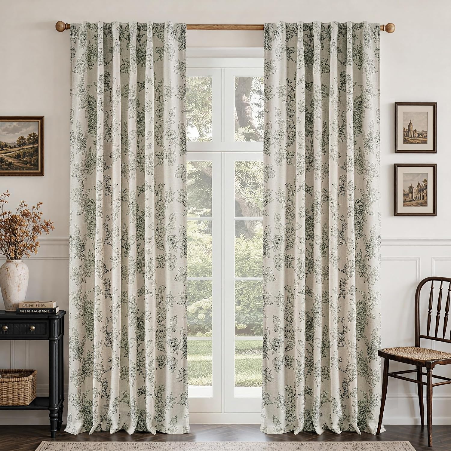 Floral Linen Blackout Window Curtains