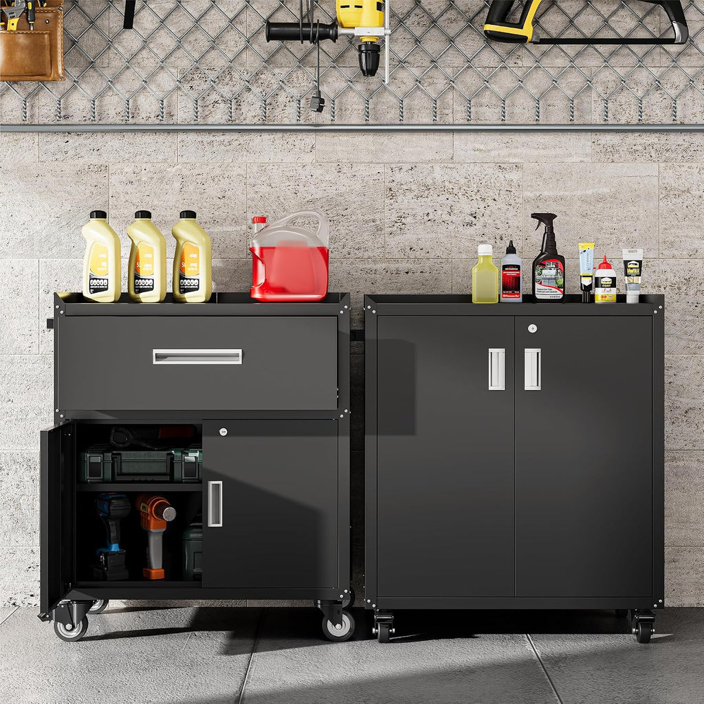 Rolling Lockable Metal Garage Cabinet