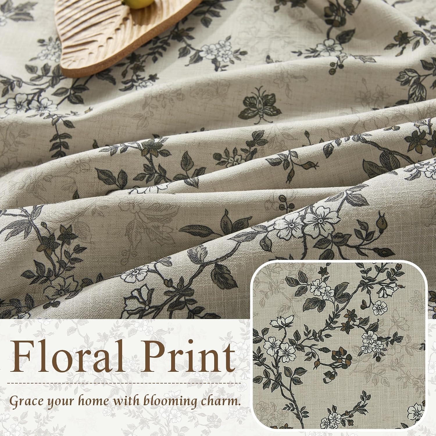 Vintage Floral Light Filtering Linen Curtains