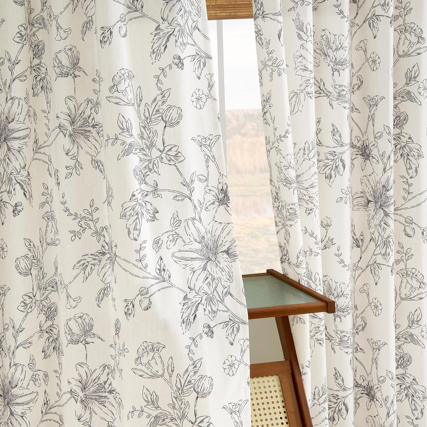 Vintage Floral Semi Sheer Linen Curtains