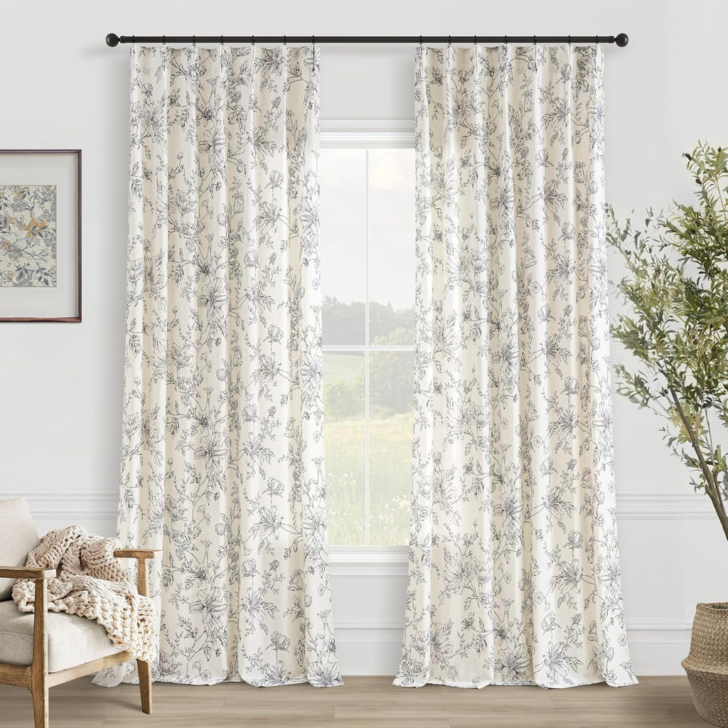 Vintage Floral Semi Sheer Linen Curtains