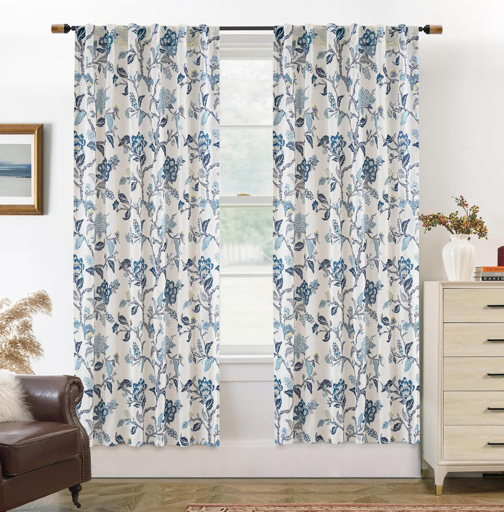 Floral Linen Blackout Window Curtains