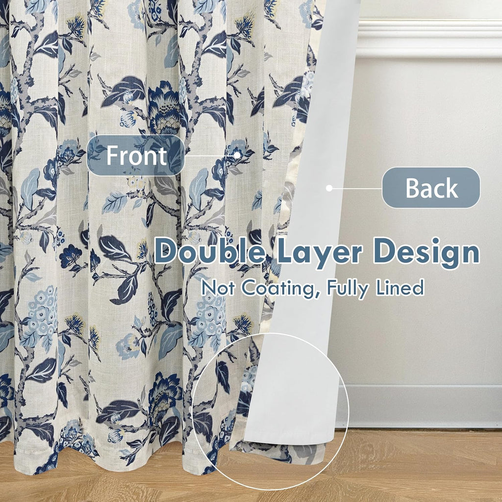 Floral Linen Blackout Window Curtains