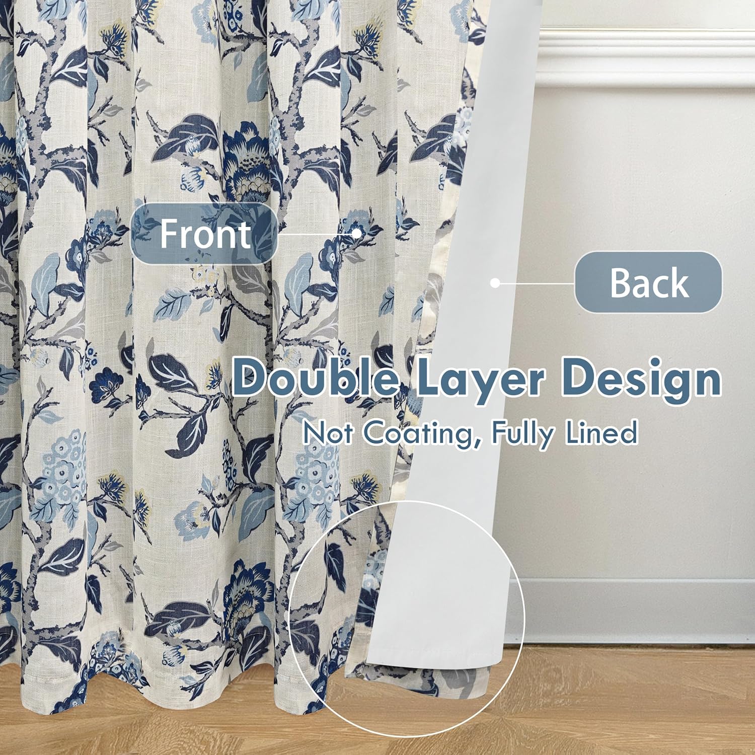 Floral Linen Blackout Window Curtains