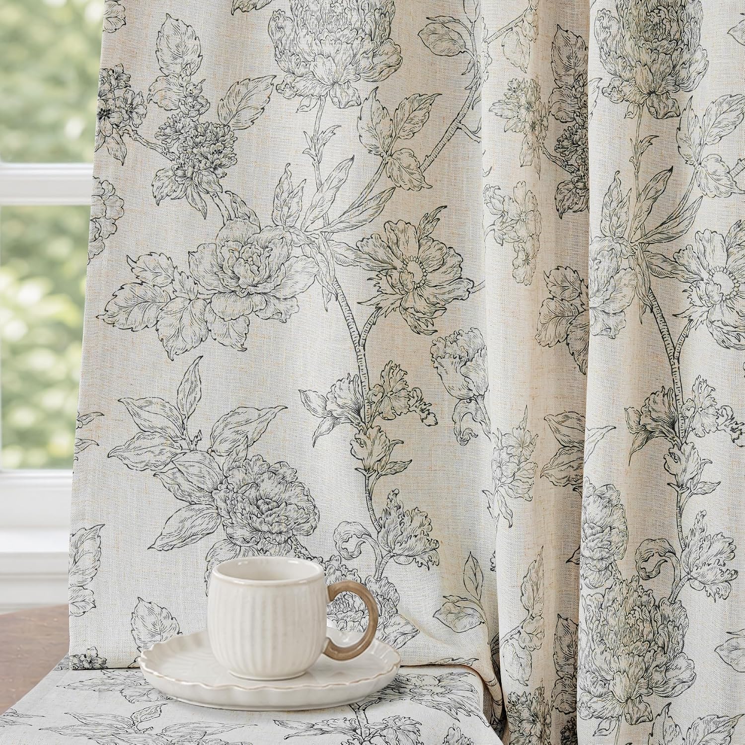 Floral Linen Blackout Window Curtains