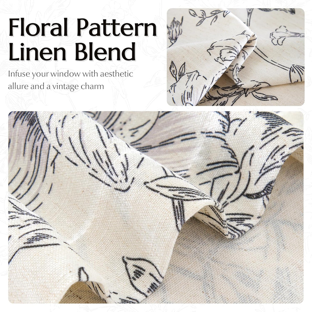 Vintage Floral Semi Sheer Linen Curtains