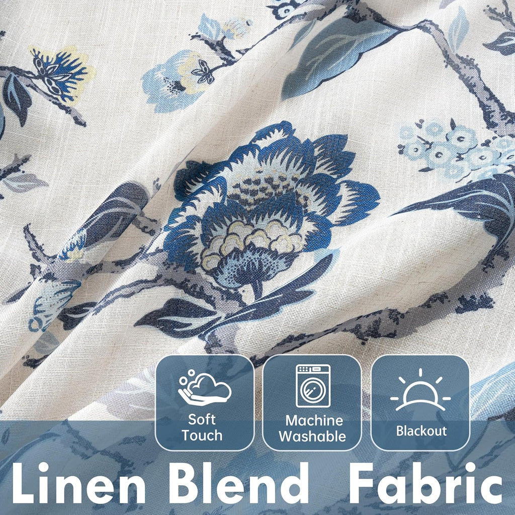 Floral Linen Blackout Window Curtains