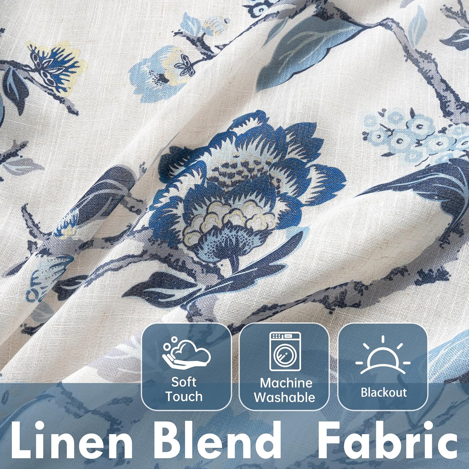 Floral Linen Blackout Window Curtains